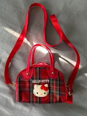 Sanrio Hello Kitty Red Plaid Crossbody Mini Bowler Bag